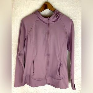 Eddie Bauer Women's Light Weight Full Zip Lavender LG thumbholes hiking layering